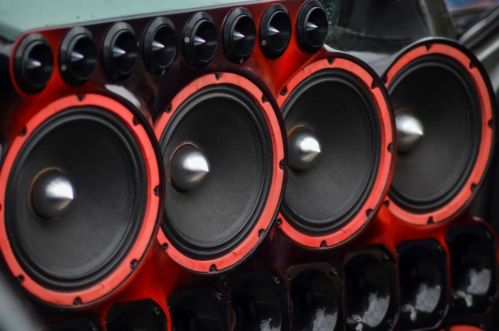 red audio speakers