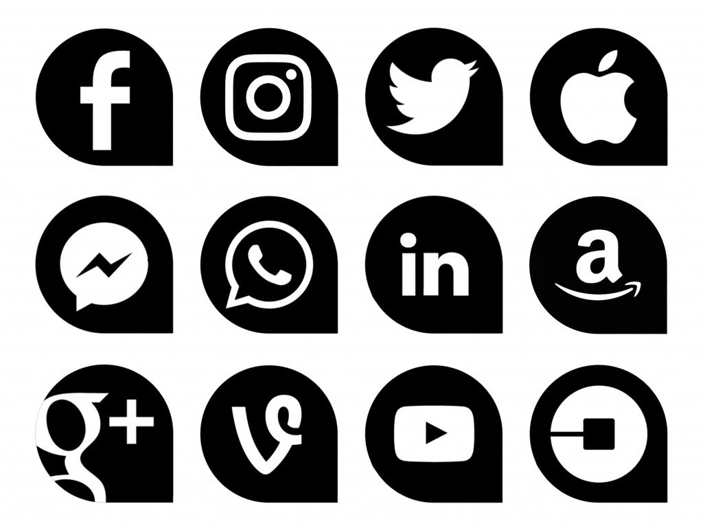 Black and white social media icons
